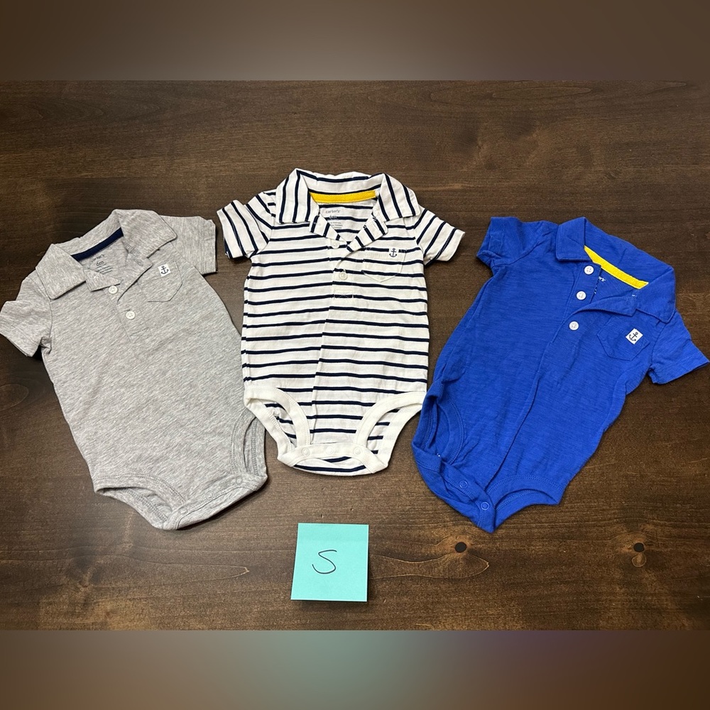 6month Carter's Navy Striped and Solid Blue Bodysuits
